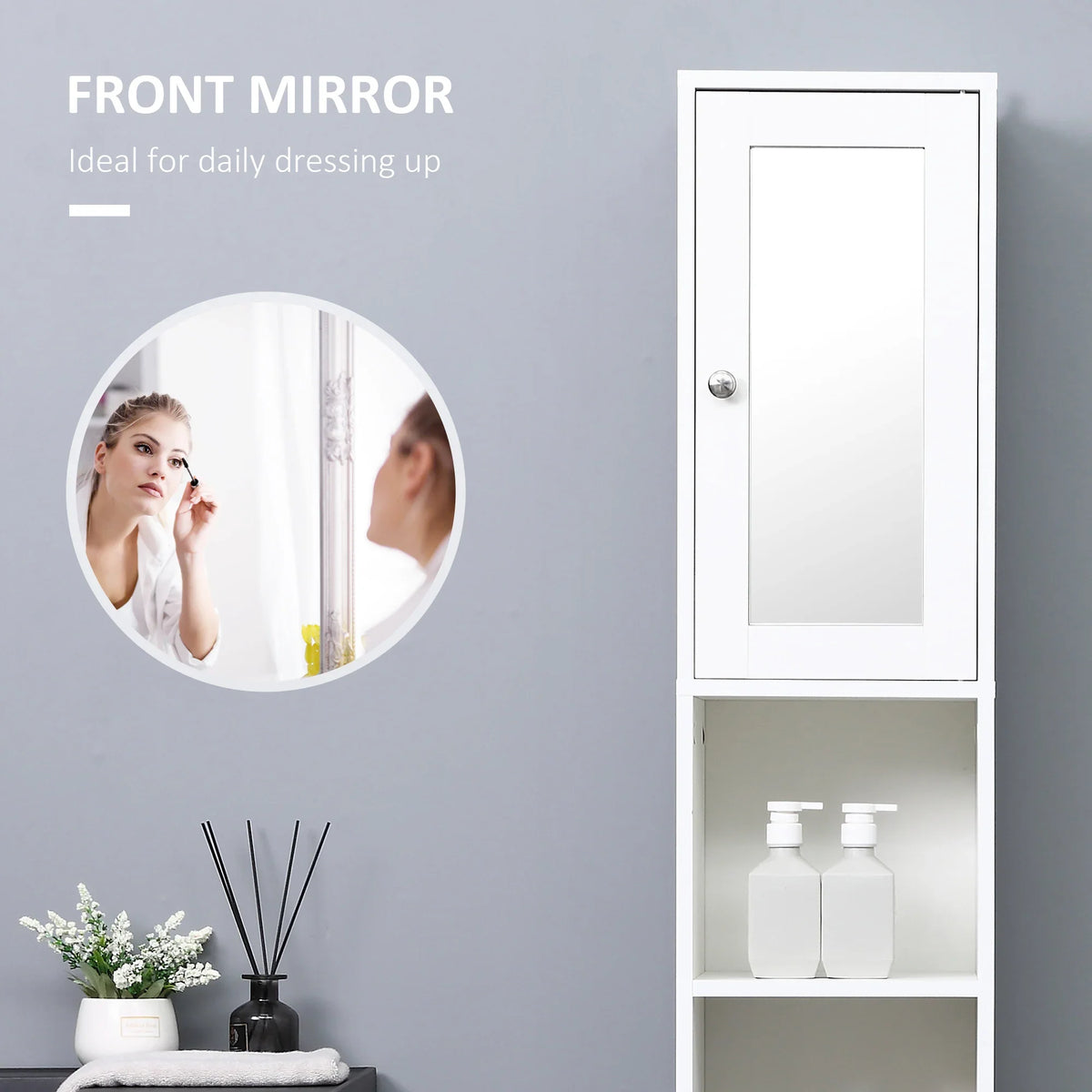 Tall Bathroom Storage Cabinet with Mirror