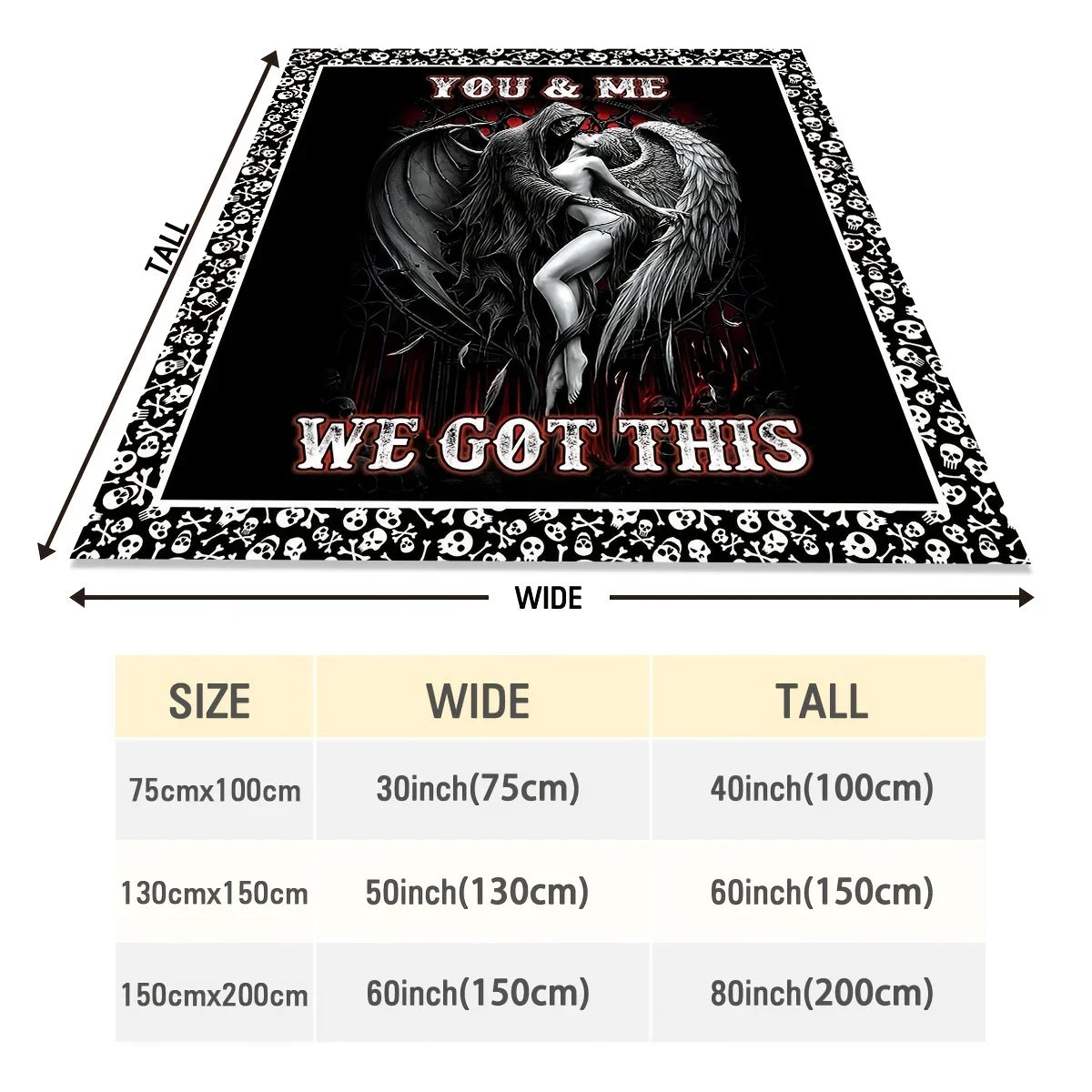 Reversible Skull and Angel Fleece Throw Blanket