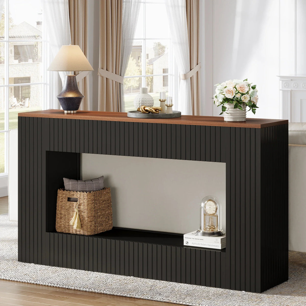 55-Inch Wood Entryway Table with Storage