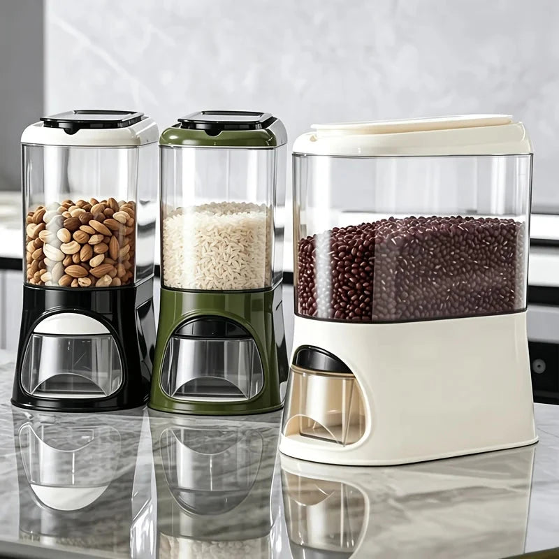Button-Operated Dry Food Dispenser with measuring cup