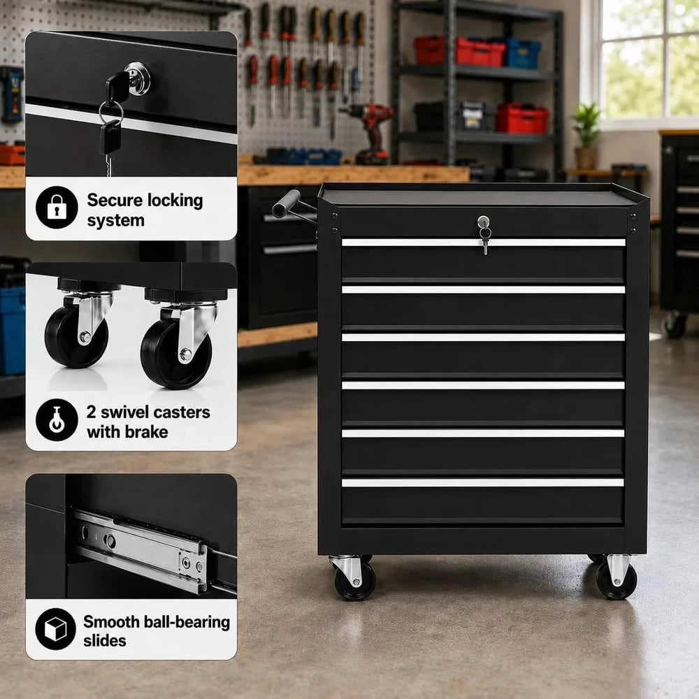 6 Drawer Rolling Tool Chest with Locking Wheels