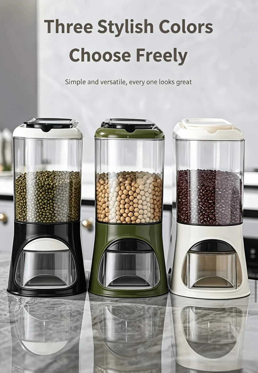 Button-Operated Dry Food Dispenser with measuring cup