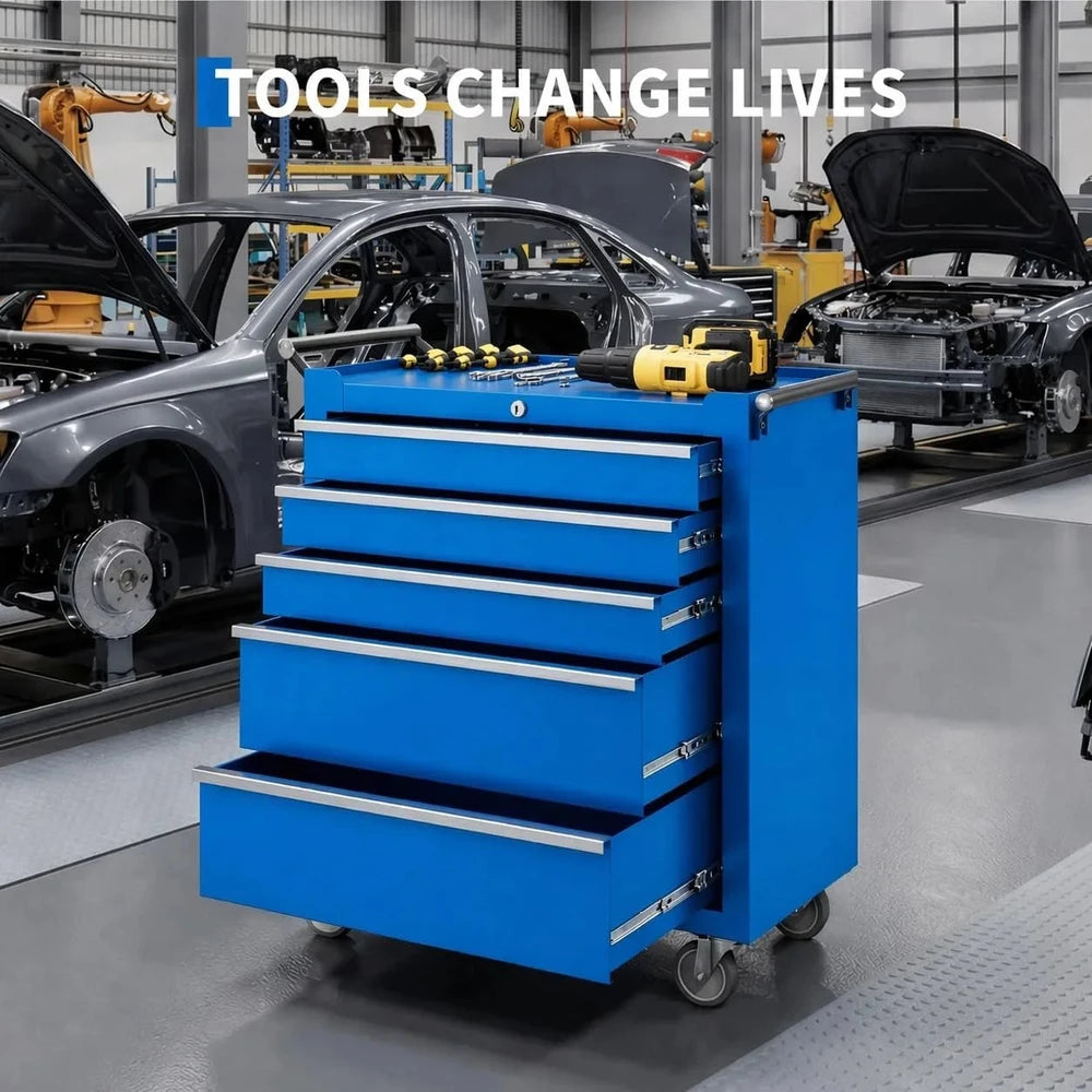 5 Drawer Rolling Tool Chest with Lock