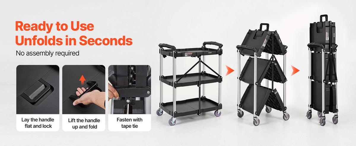 3-Tier Folding Rolling Utility Storage Cart