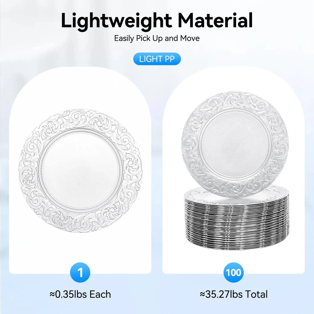 100 Pcs Silver Charger Plates
