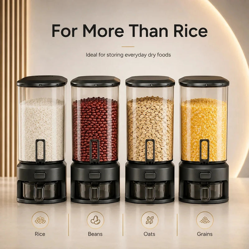 Black Transparent Rice Bucket with Measuring Cup